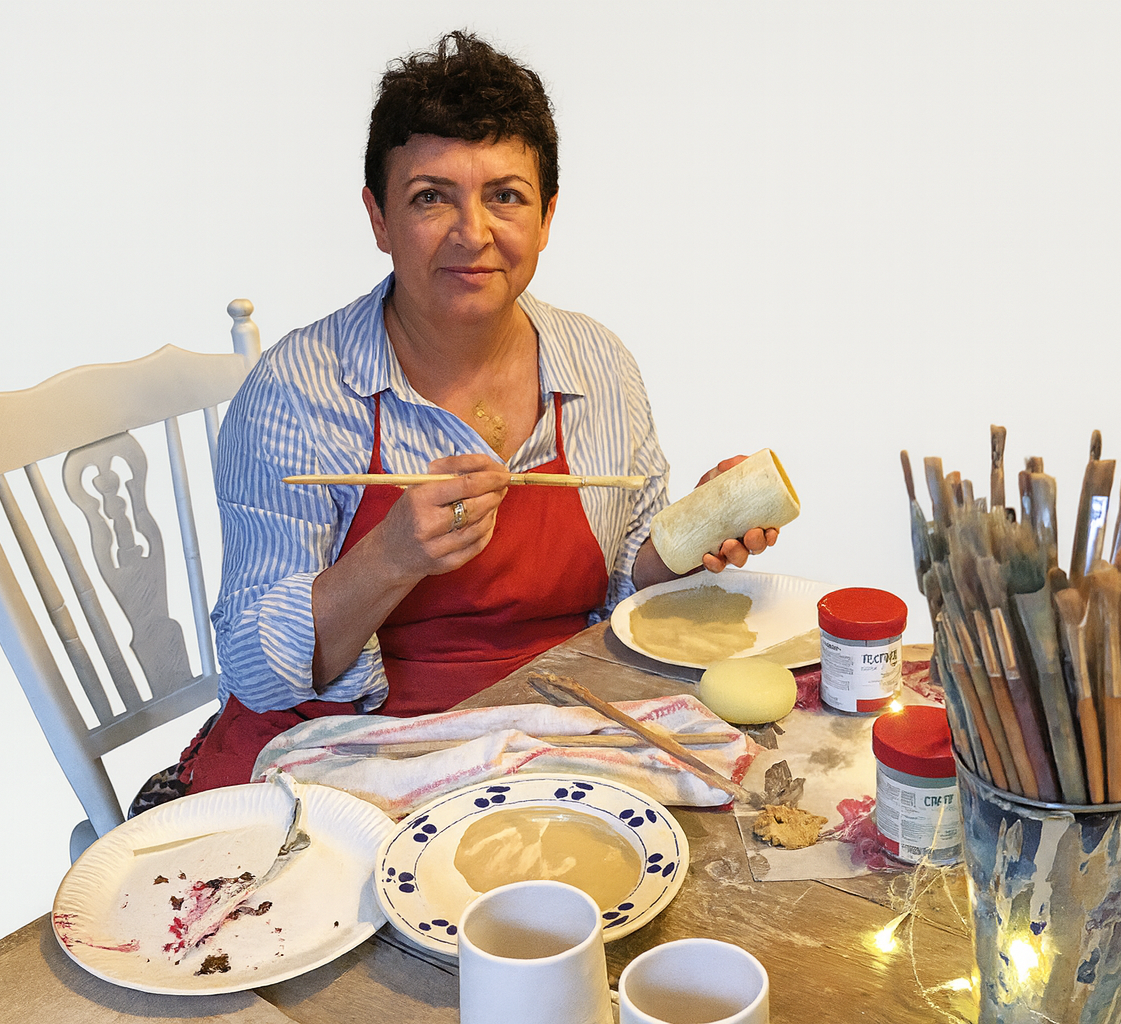 Marcelina creating handmade pottery